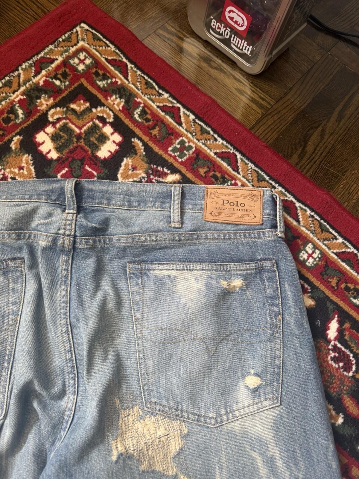 Polo Ralph Lauren Fish Patchwork Jeans Repaired Distressed Denim Size 38/30