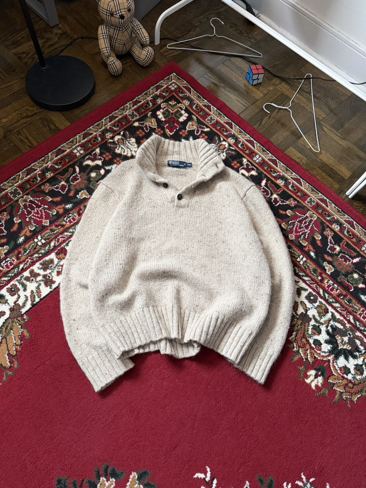 VTG Polo Ralph Lauren Henley Knit Ribbed Hem Alpaca & Wool Blend Sweater XXL 90s