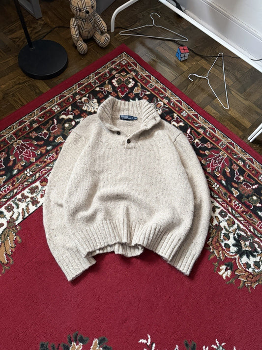 VTG Polo Ralph Lauren Henley Knit Ribbed Hem Alpaca & Wool Blend Sweater XXL 90s