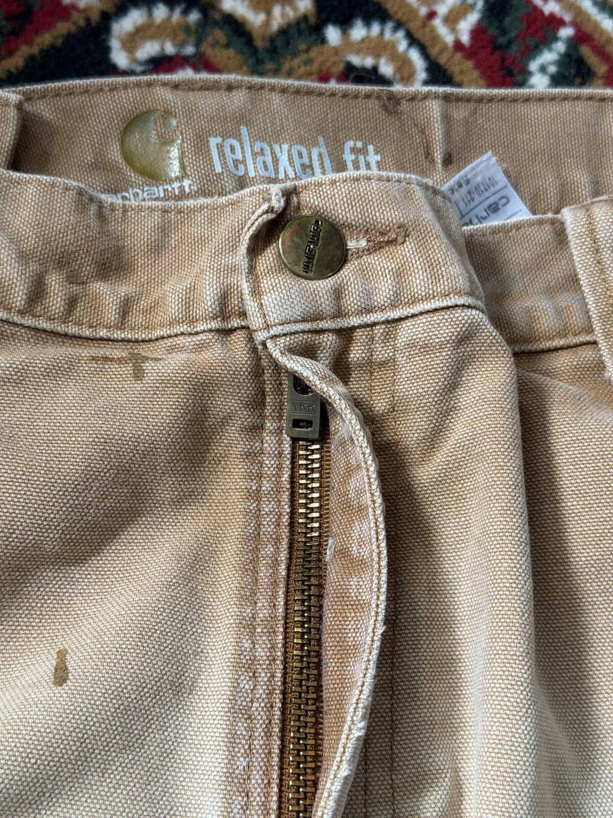 Carhartt Relaxed Fit Single Knee Pants Beige Thrashed Faded Size 36/36 Y2K
