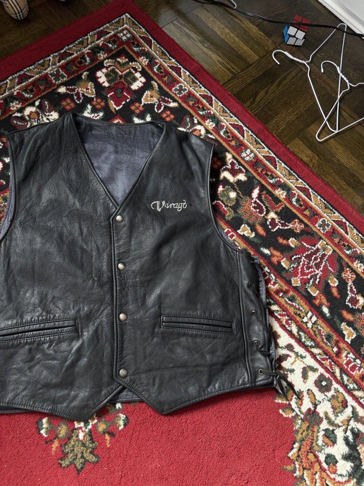 Yamaha Virago Motorcycle Vest Leather Men XXL Black Snap Lined