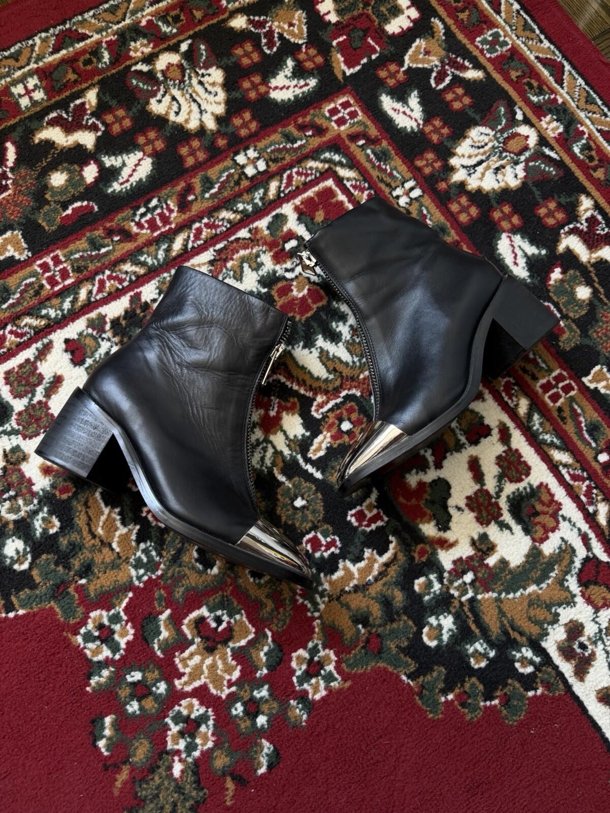 Alexander Wang Womens Black Metal Toe Zipped Ankle Boots Size 38