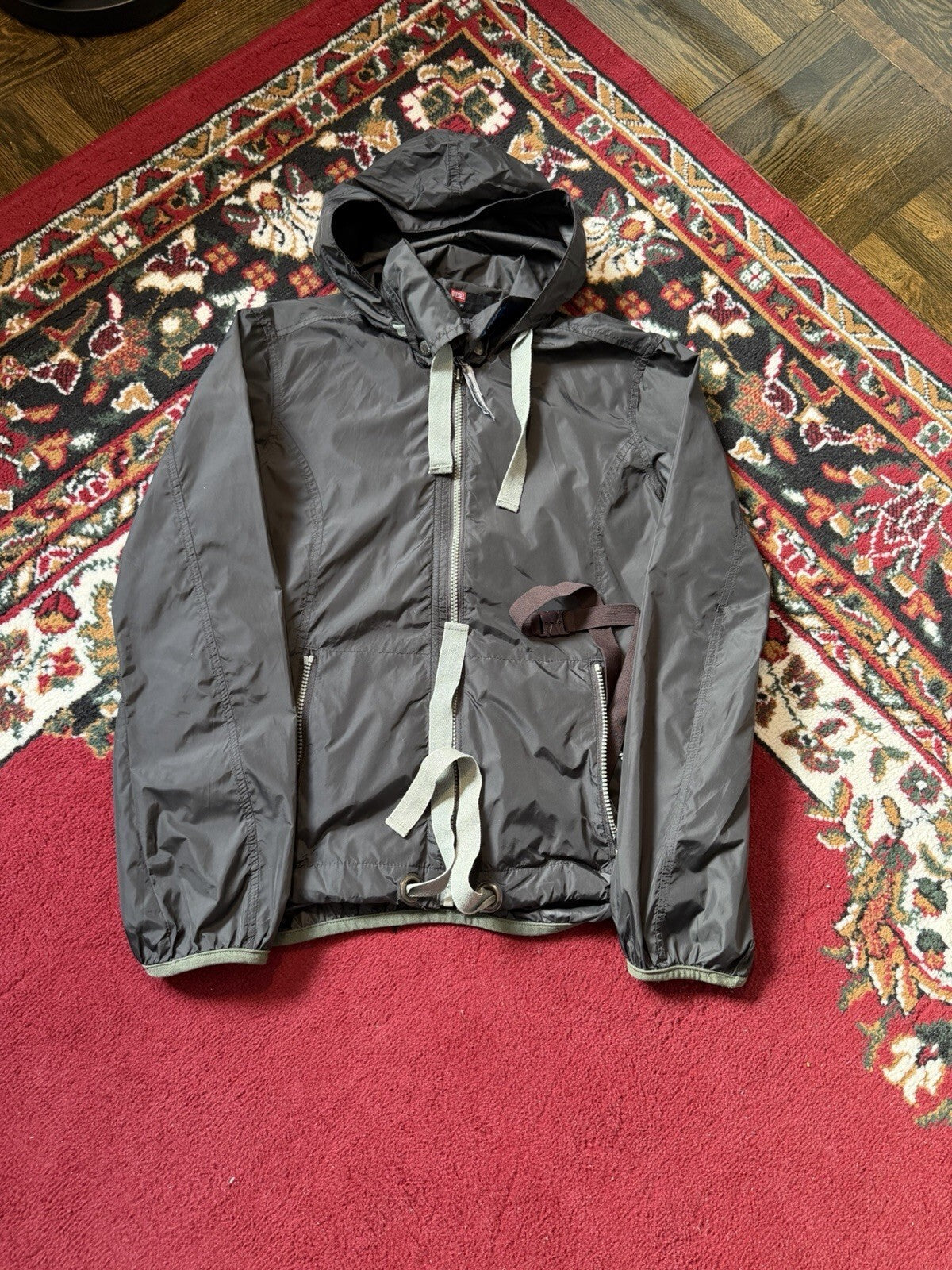 Y2K Diesel Big Log Distressed Full Zip Long Sleeve Windbreaker Gray Size XS