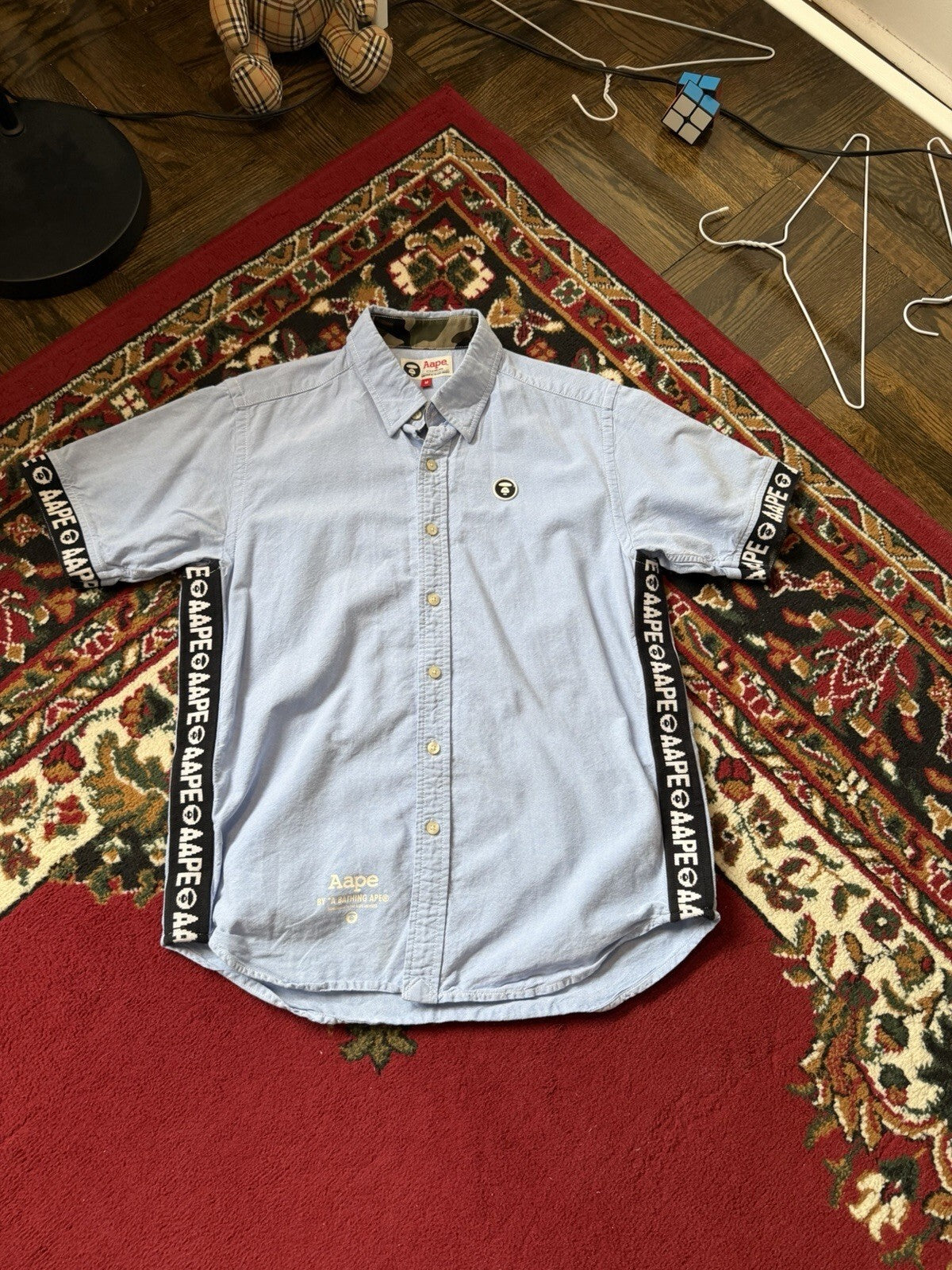 Aape By A Bathing Ape Mens Size Medium Denim Cotton Short Sleeve Shirt / Stretch