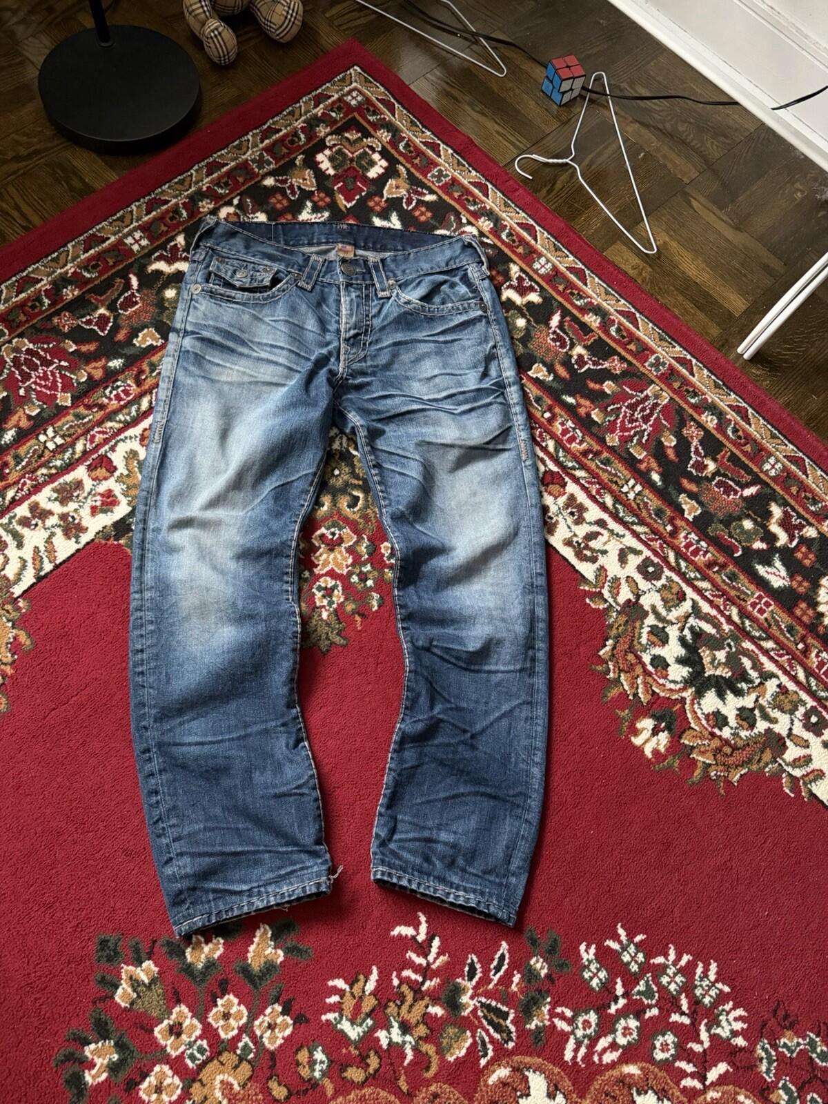 True Religion Mens Jeans Denim Tan Stitching Straight Leg 32 Y2K