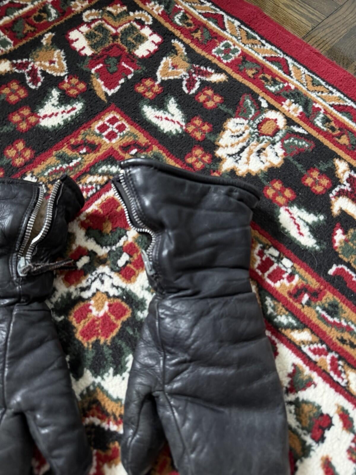 Vintage Leather Lightning Zipper Biker Gloves 50s-60s Fleece Lined Made in USA