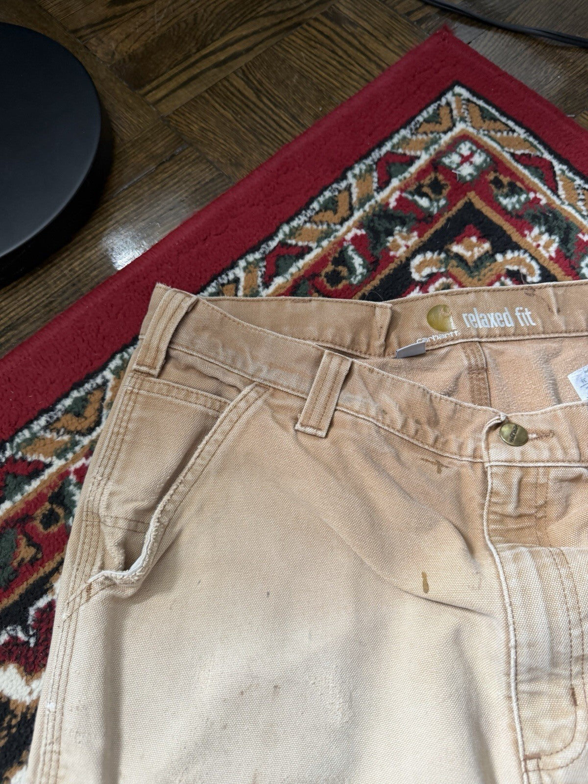 Carhartt Relaxed Fit Single Knee Pants Beige Thrashed Faded Size 36/36 Y2K