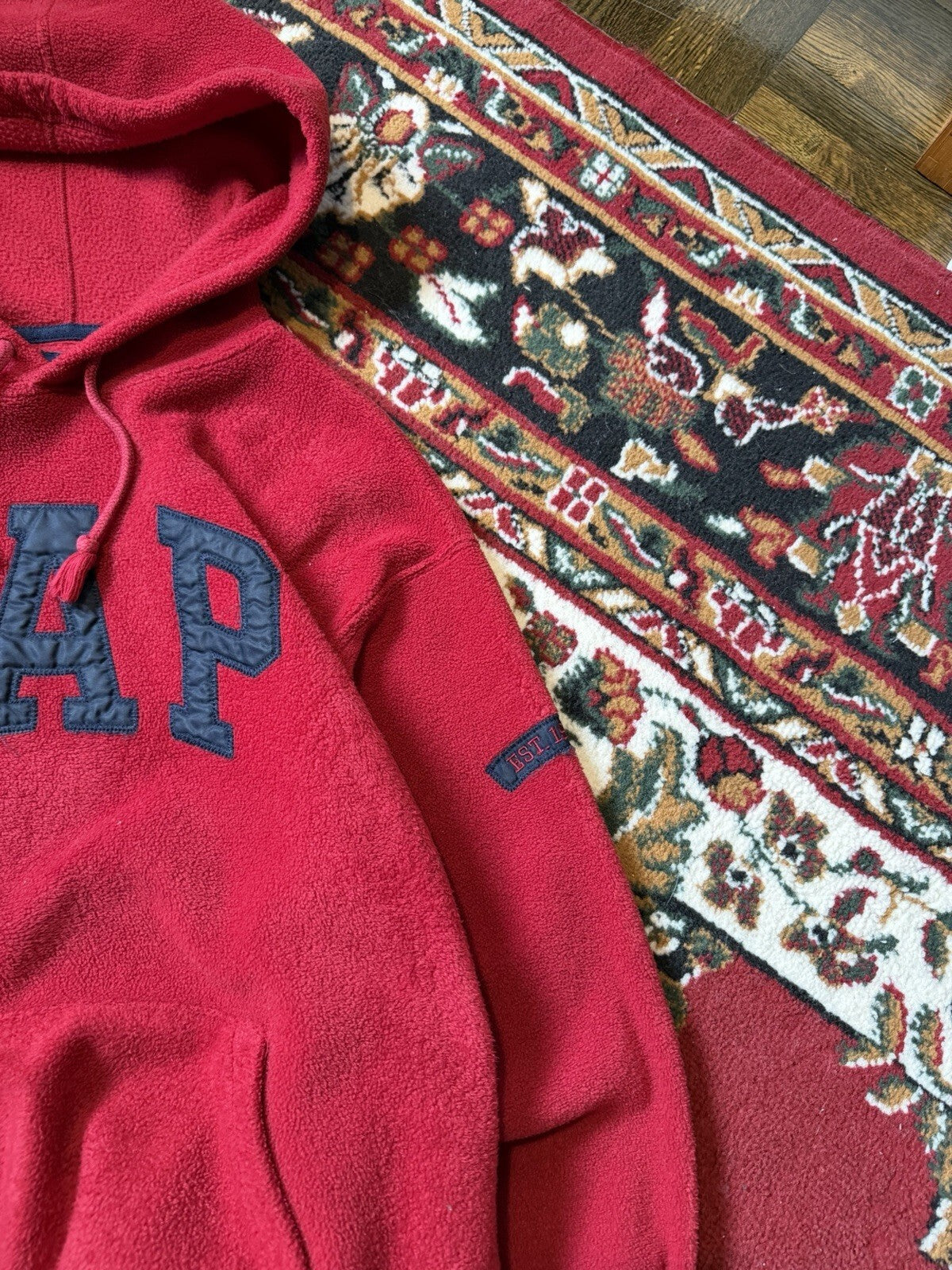 00s Gap Vintage Fleece Hoodie Mens S Y2K Spell Out Red