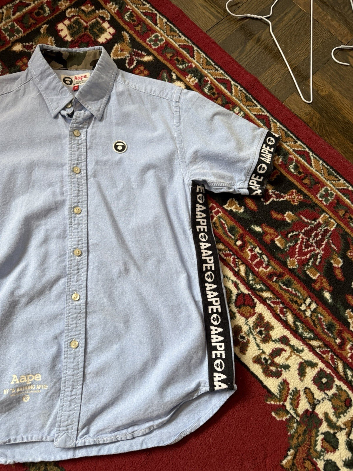 Aape By A Bathing Ape Mens Size Medium Denim Cotton Short Sleeve Shirt / Stretch