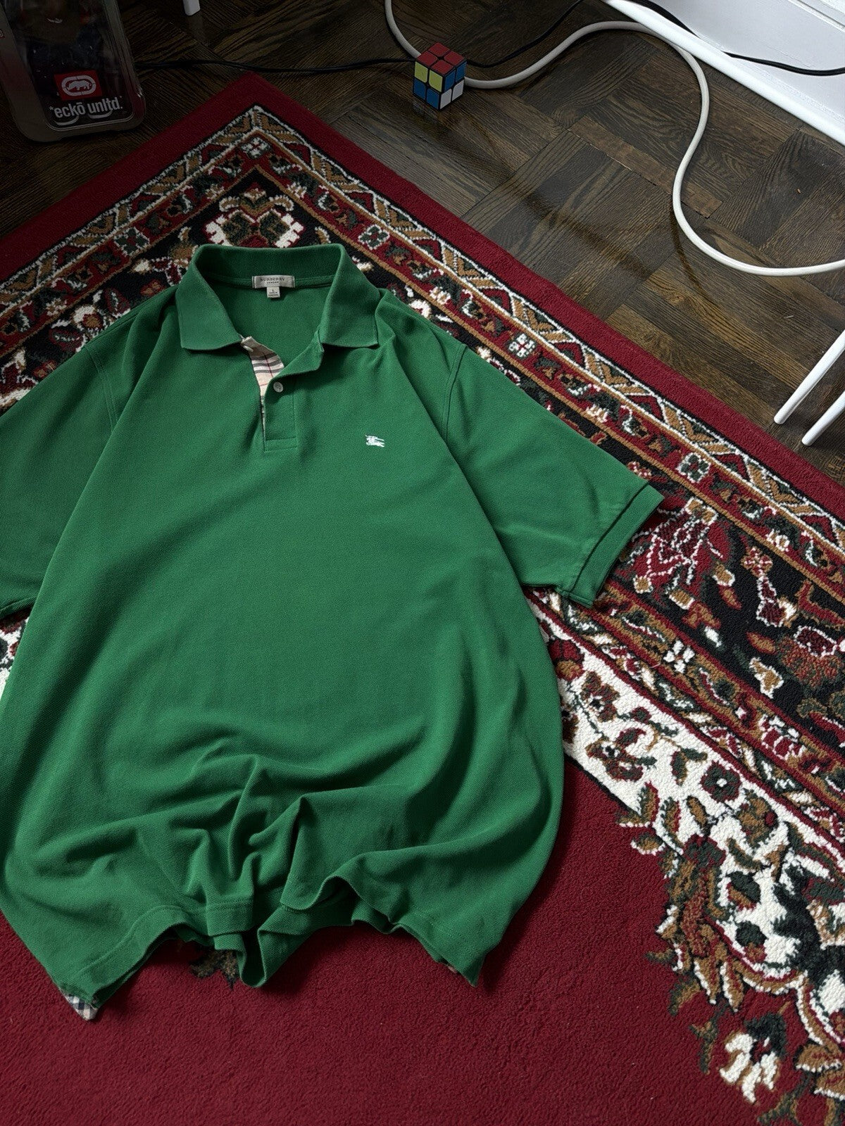 Burberry London Pique Polo Golf Shirt Short Sleeve Green Men's Size L