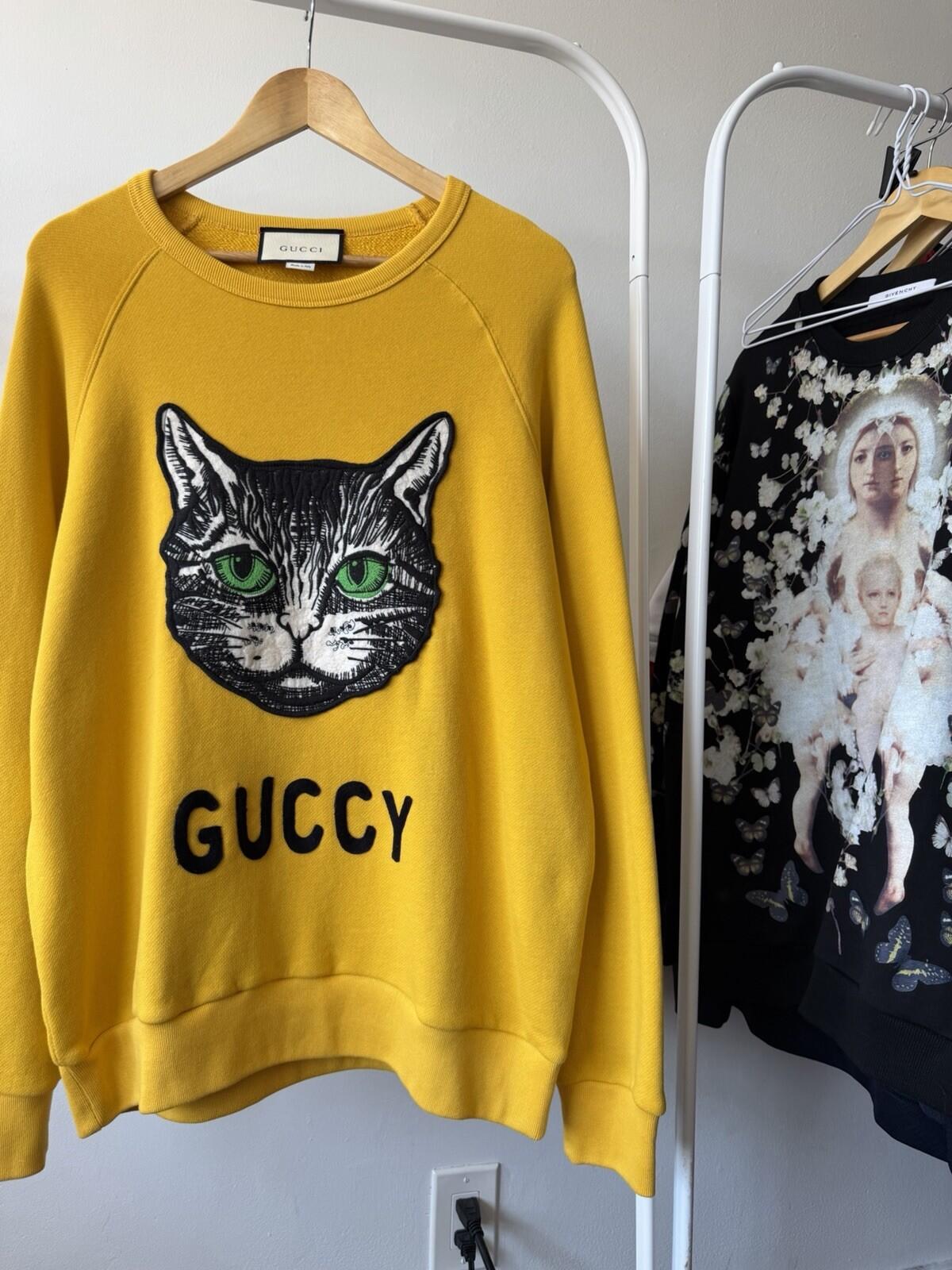 Authentic Gucci Yellow Mustard Mystic Cat Sweatshirt  L Embroidered Gucc