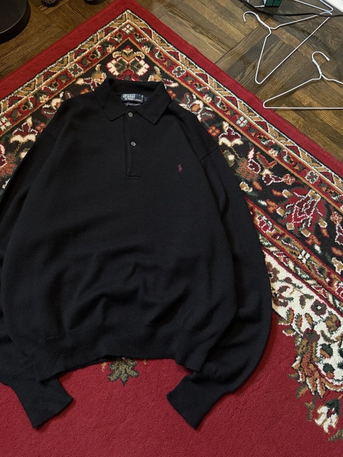 Polo Ralph Lauren Wool Long Sleeve Polo Collared Sweater Black Size L