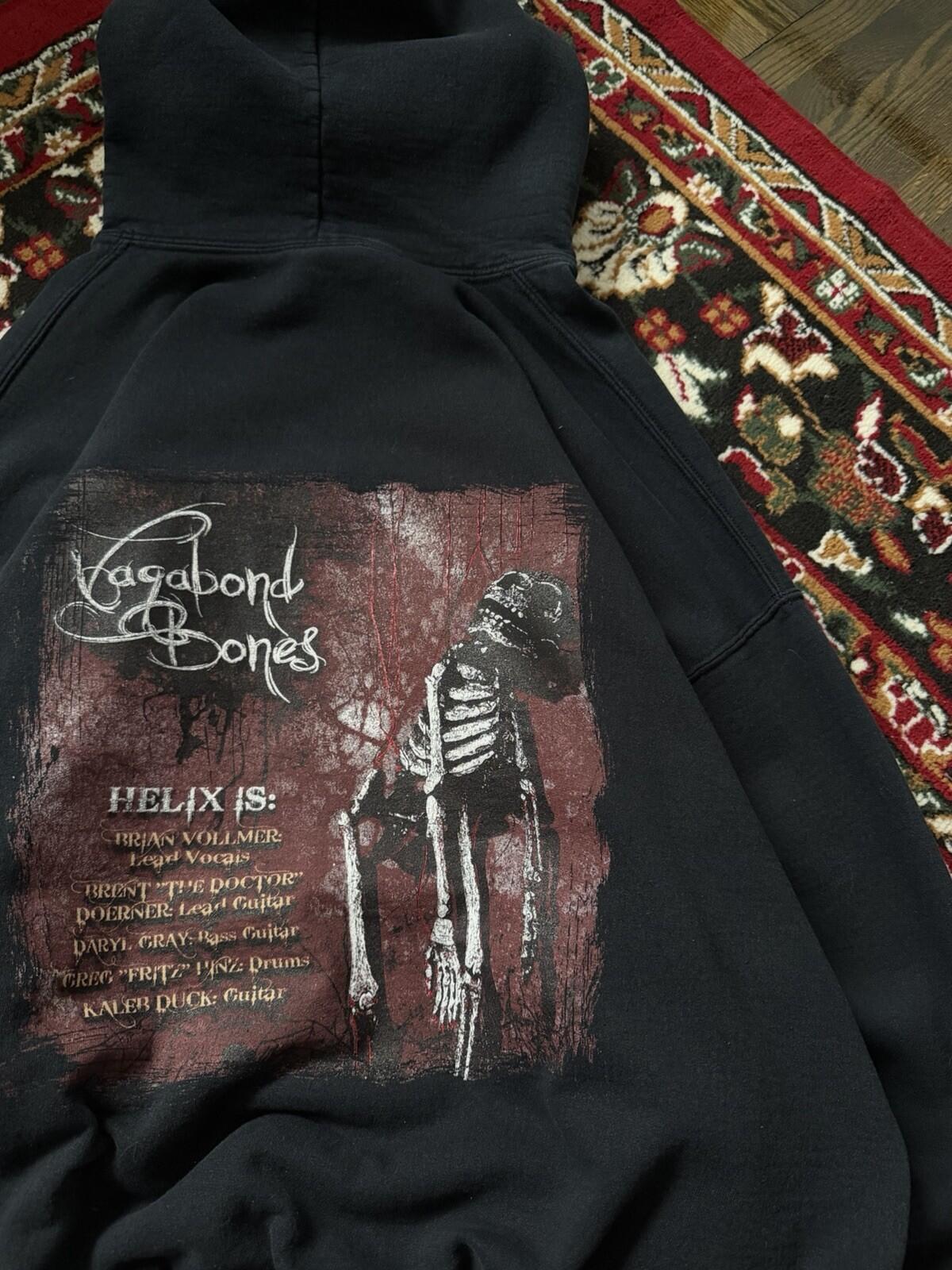 Vintage Vagabond Bones by Helix Skull Blood Band Hoodie Double Sided Gildan 00s