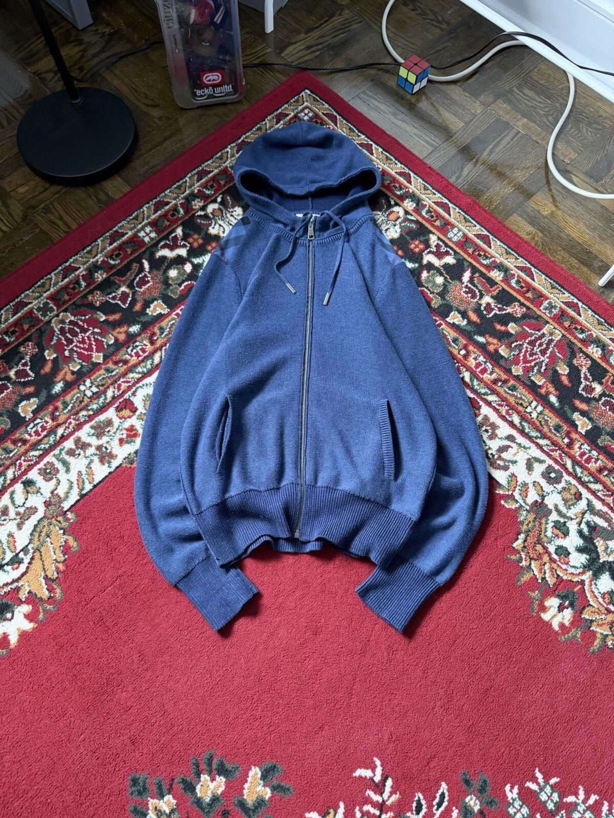 Burberry Brit Knit Men’s Classic Blue Zip Up Hoodie Size M Sweater