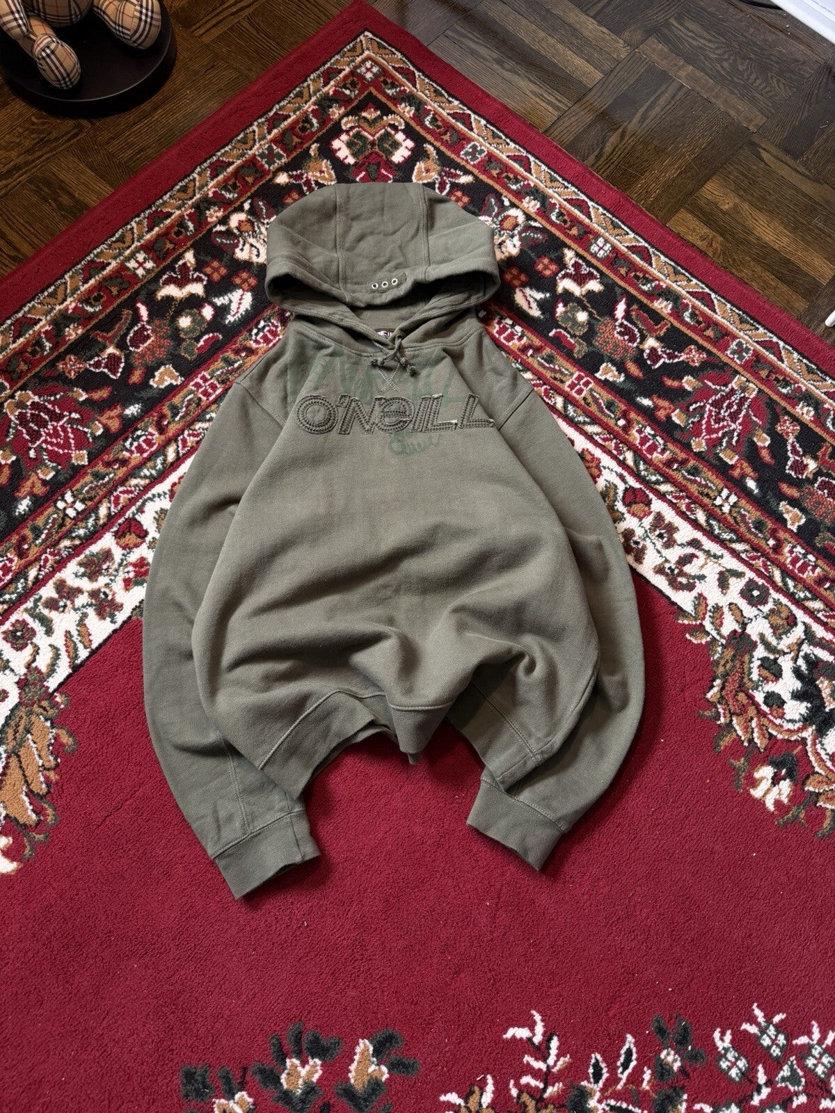 VTG Y2K Oneill Hoodie Sweatshirt Mens Size M Olive Big Spellout Logo Streetwear