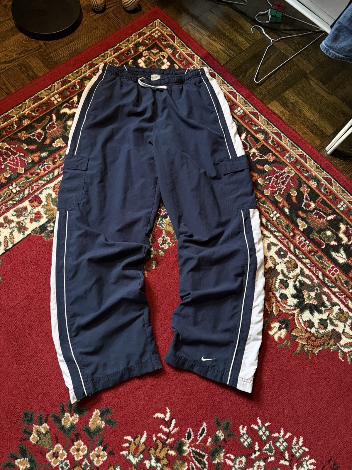 Y2K Nike Cargo Nylon Pants Navy Blue Vintage Mens Size XL
