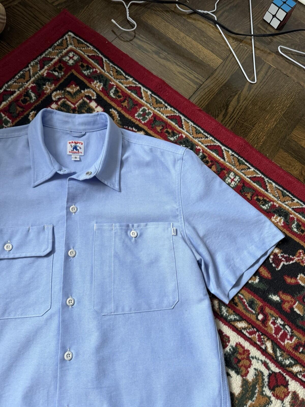 Randy's Garments Short Sleeve Work Shirt Light Blue Cropped Size Small Boxy Fit