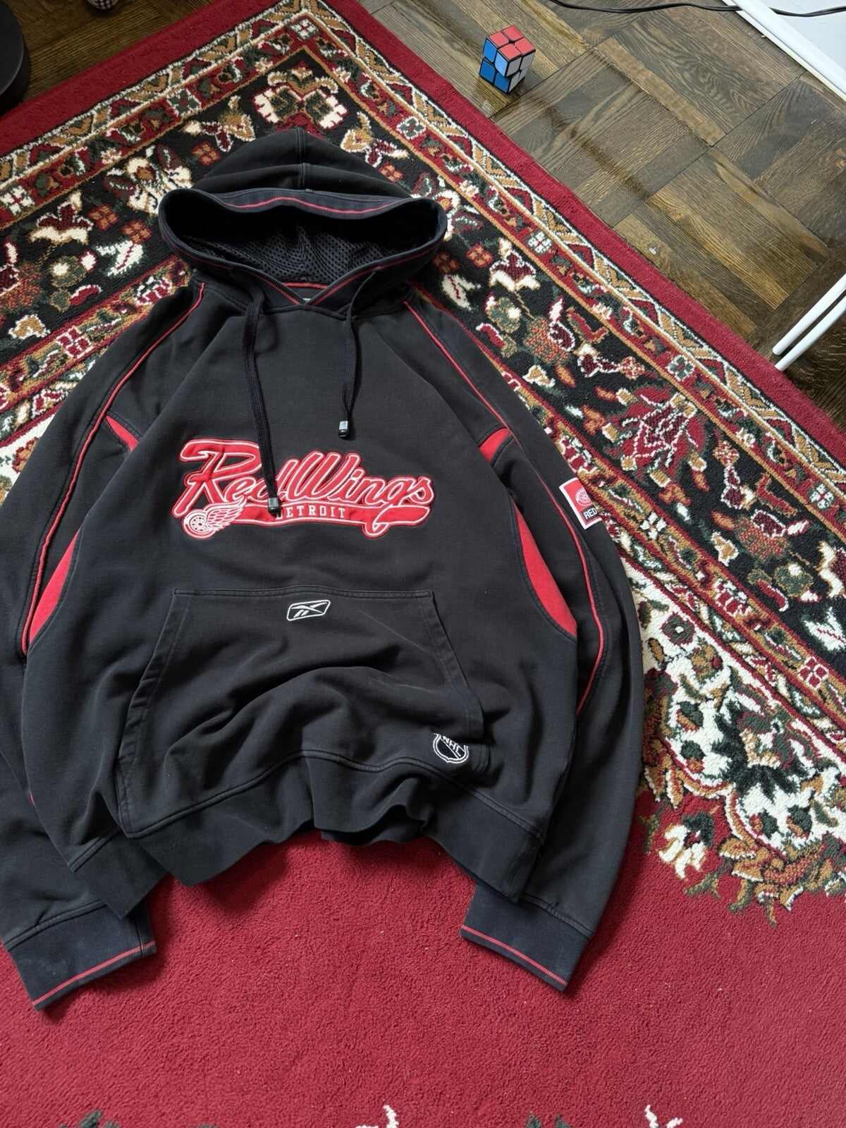 Vintage Detroit Red Wings NHL Reebok Pullover Hoodie Sweatshirt Black Adult L