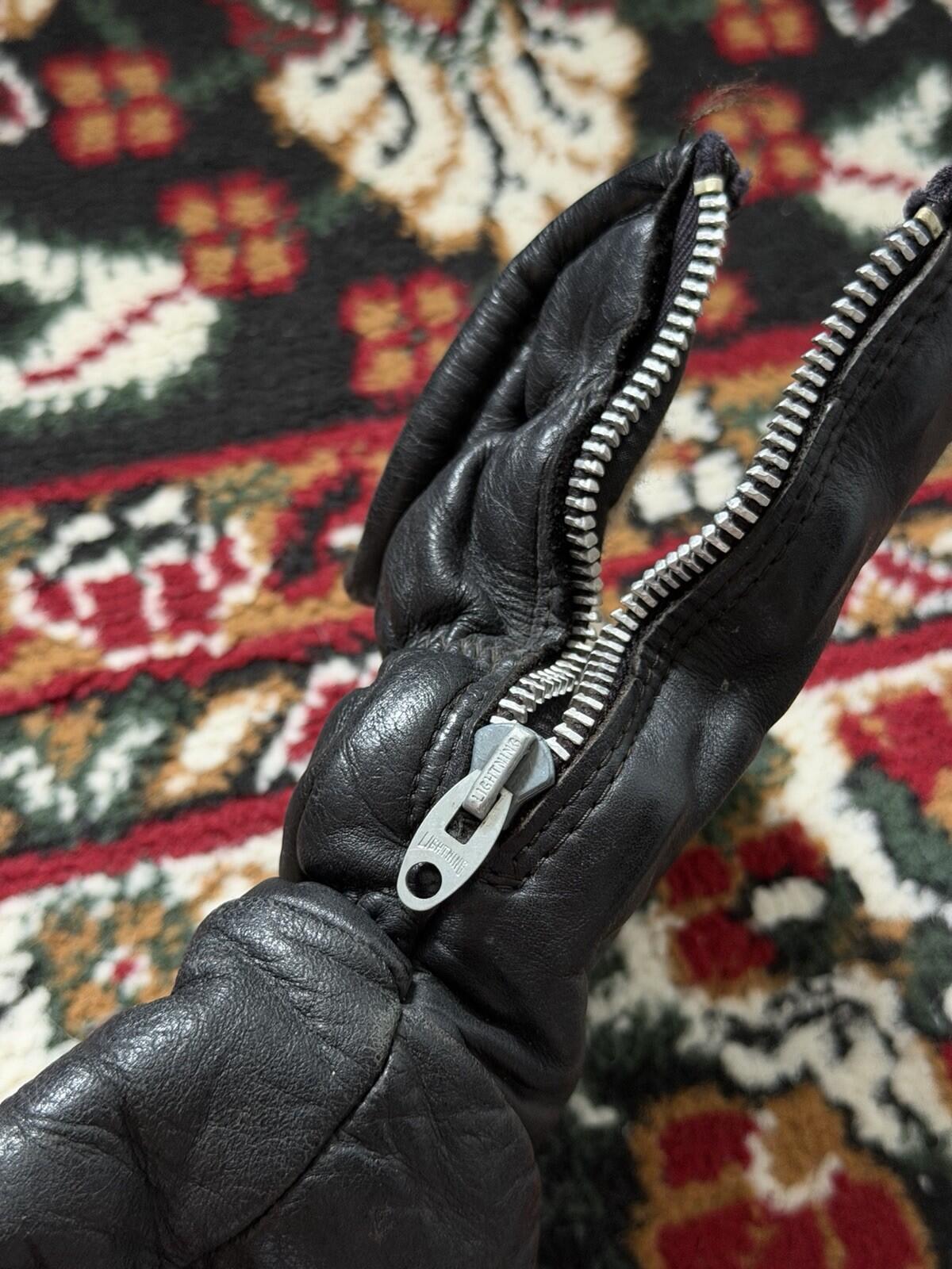 Vintage Leather Lightning Zipper Biker Gloves 50s-60s Fleece Lined Made in USA