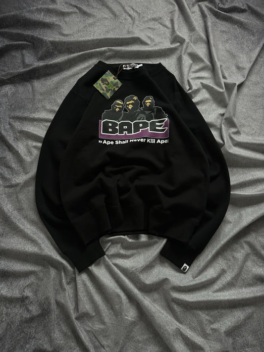 Bape Archive Ape Shall Never Kill Ape Black Crewneck Sweatshirt Large
