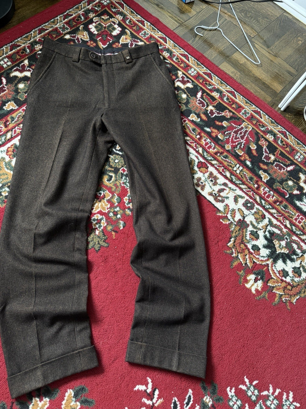 Versace Classic Men's Brown Wool Flat Front Slacks Trousers Dress Pants