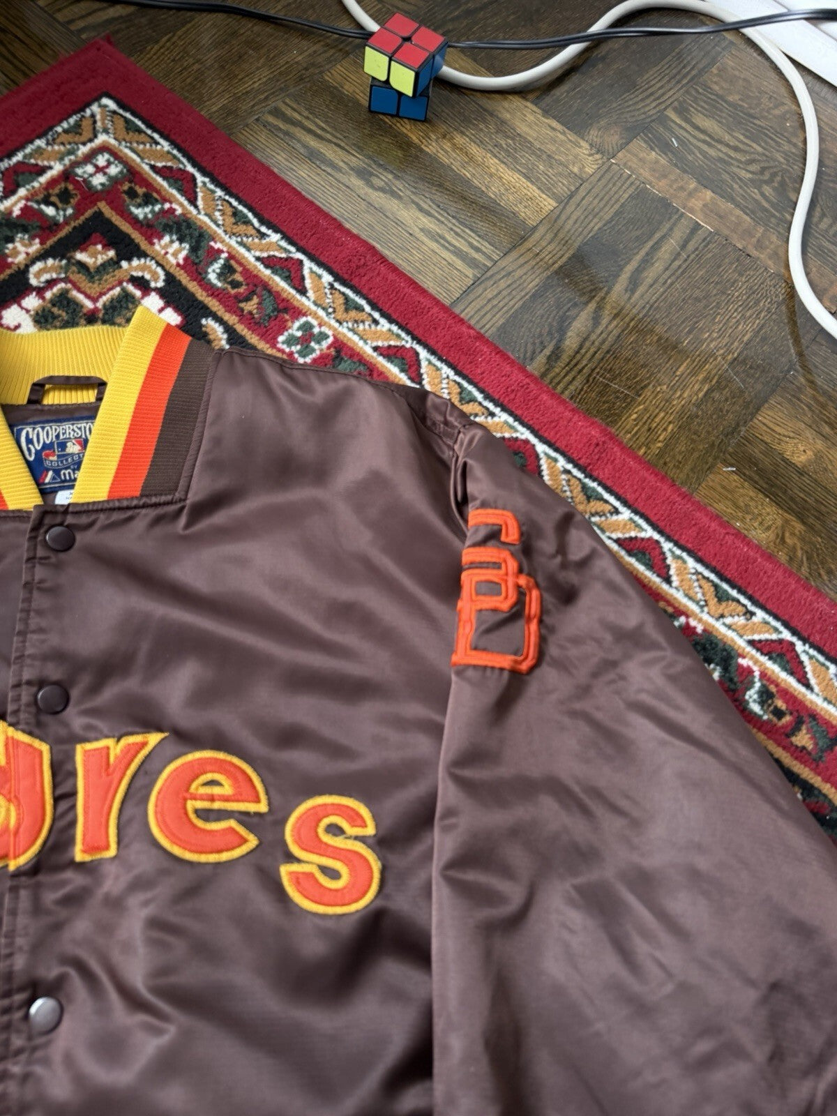 Vintage 90's San Diego Padres Majestic Cooperstown Brown Satin Bomber Jacket XL