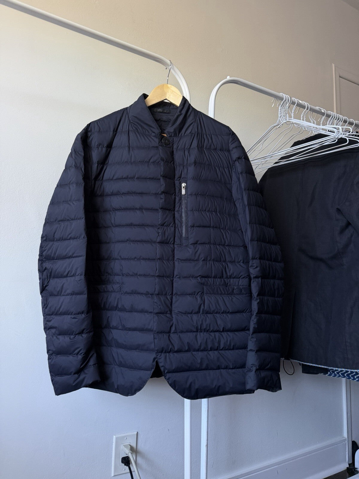 Armani Collezioni Black Mao Neck Down Quilted Jacket