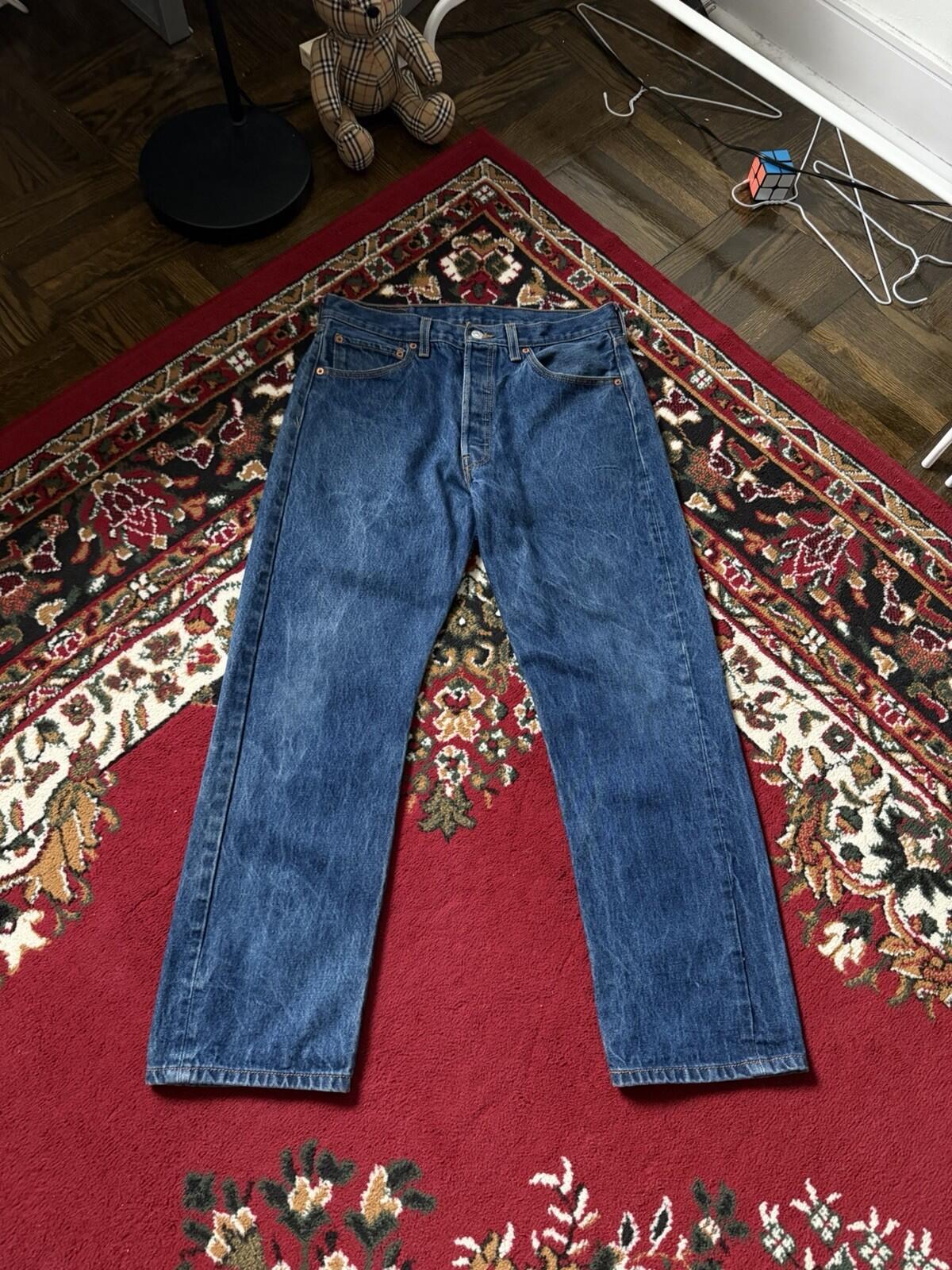 Levis 501 Vintage Button Fly Blue Denim Jeans Medium Wash Mens Size 34x31