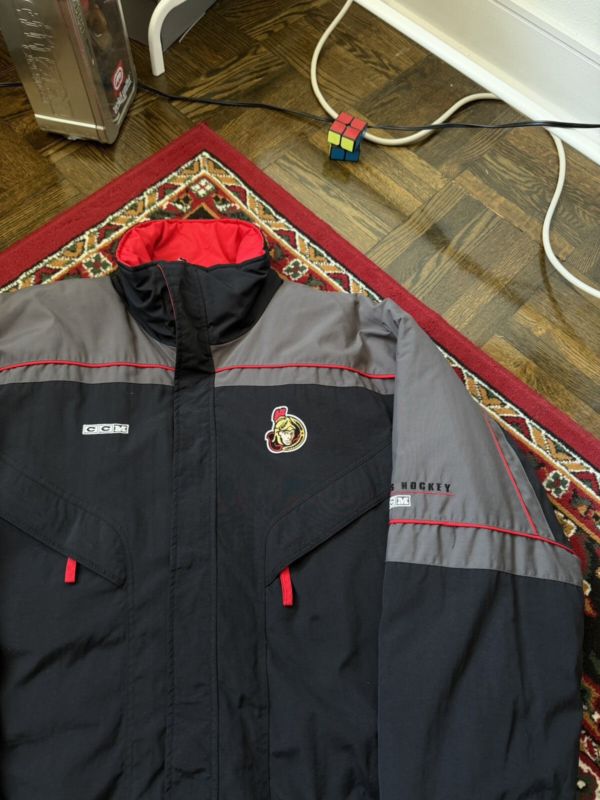 Vintage CCM NHL Ottawa Senators Jacket Mens XL Hockey Black Gray Parka