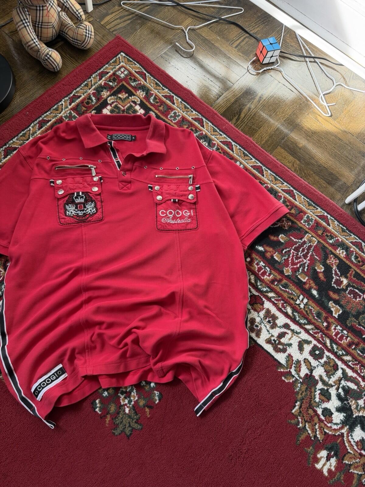 Vintage Coogi Embroidered Polo Shirt Size XL Black Big Logo HipHop Baggy Y2K RED