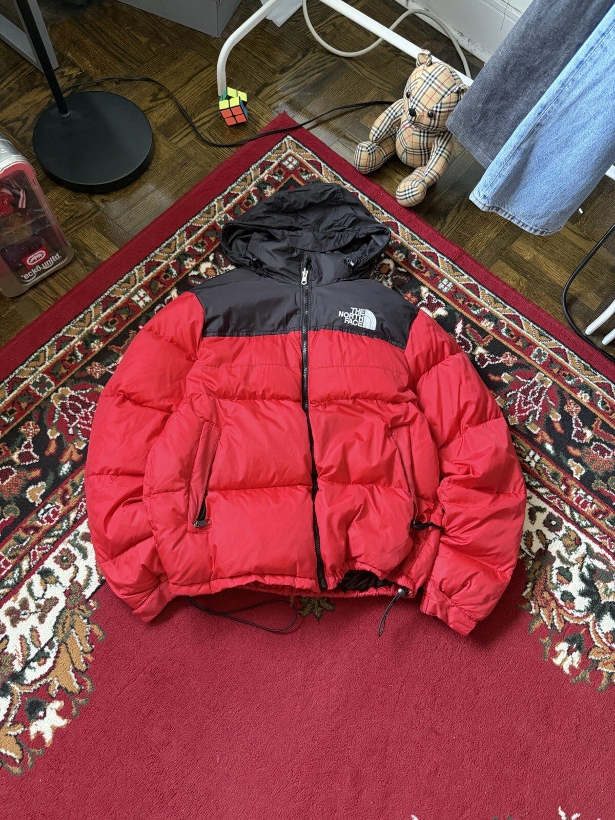 The North Face Nuptse 700 Down Puffer Jacket Red Black Size L