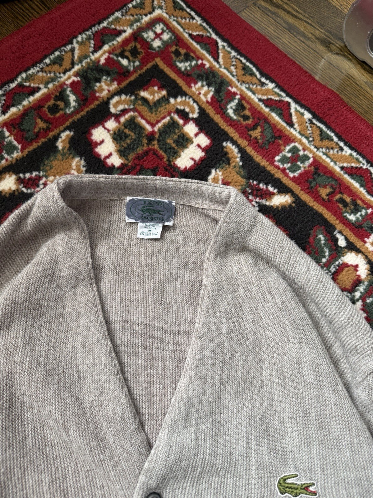 Vintage Izod Lacoste Cardigan Sweater Men Medium Gray Acrylic V-Neck USA