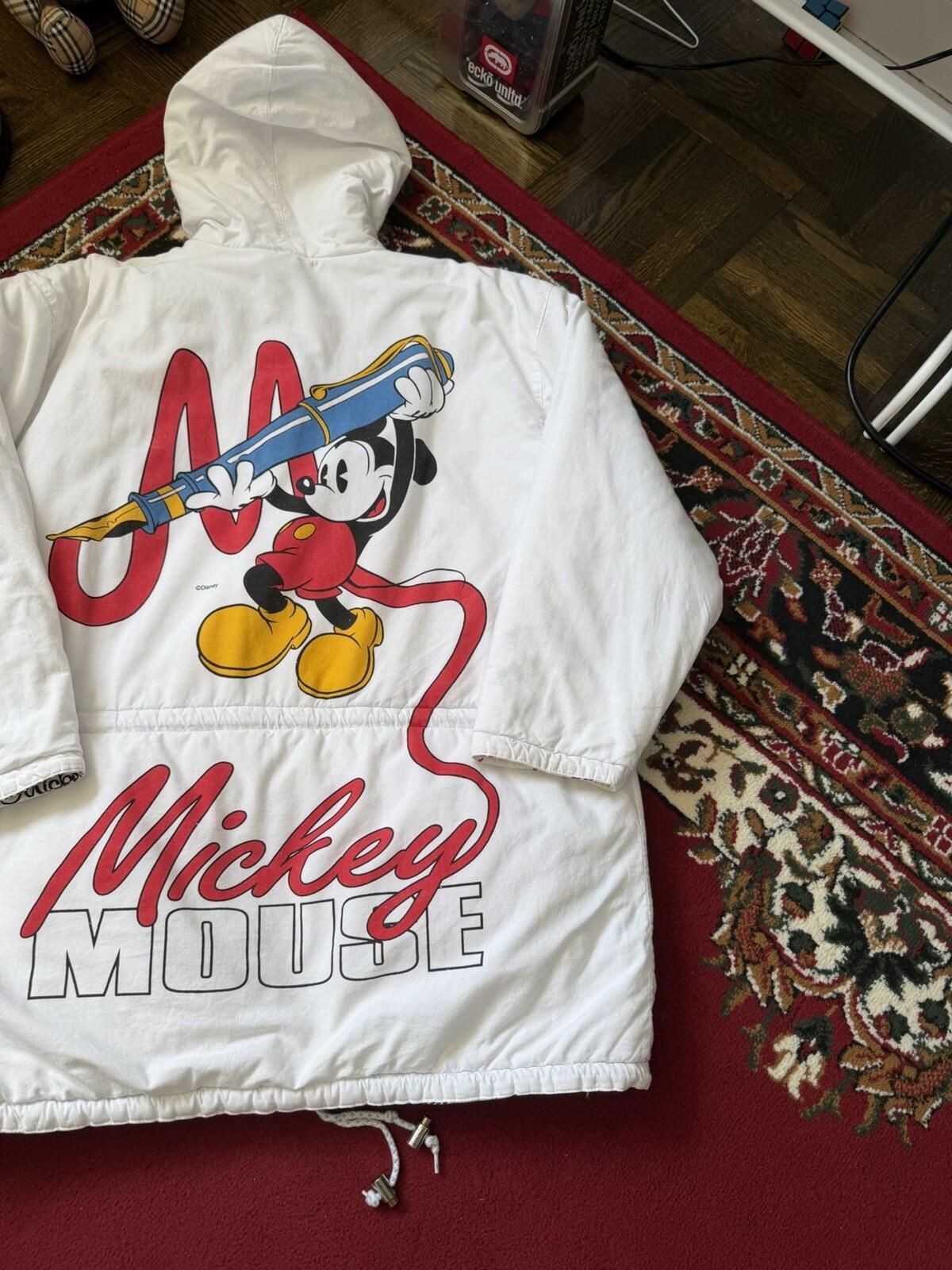 Mickey Mouse Disney Women's Oversized Hooded Jacket White Parka Reversible M