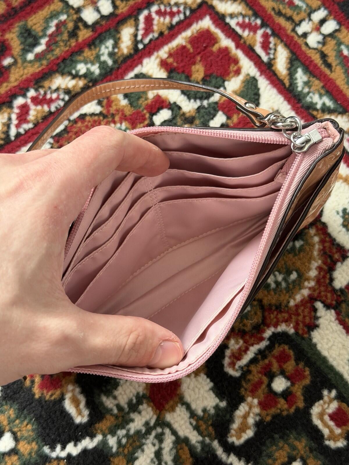 Coach Mauve Pink Patent Leather Debossed Zip Wristlet Wallet