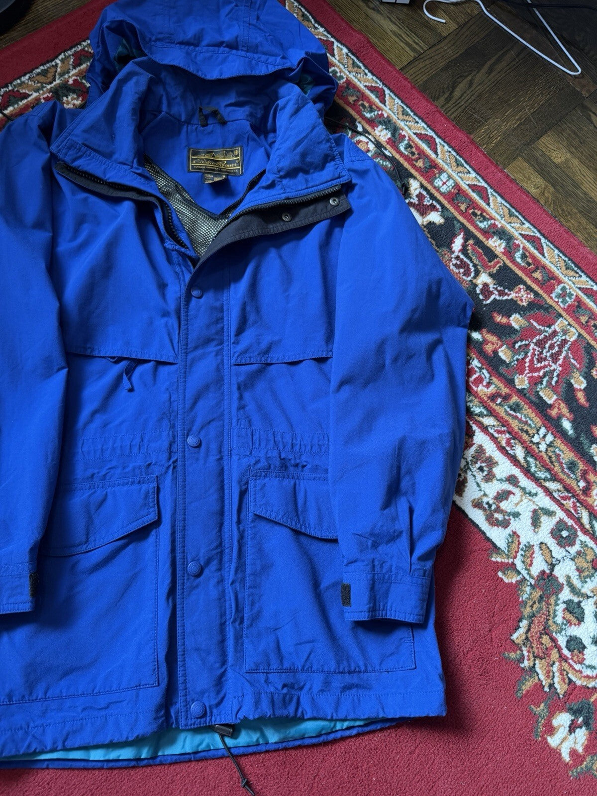 Vintage Eddie Bauer Jacket Mens Medium Purple Teal Gore-Tex Hooded Rain Coat 90s