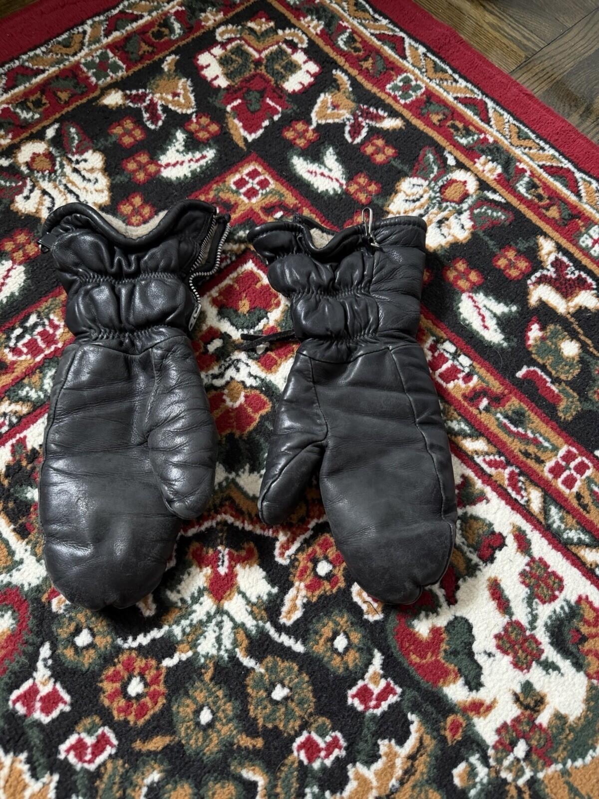 Vintage Leather Lightning Zipper Biker Gloves 50s-60s Fleece Lined Made in USA
