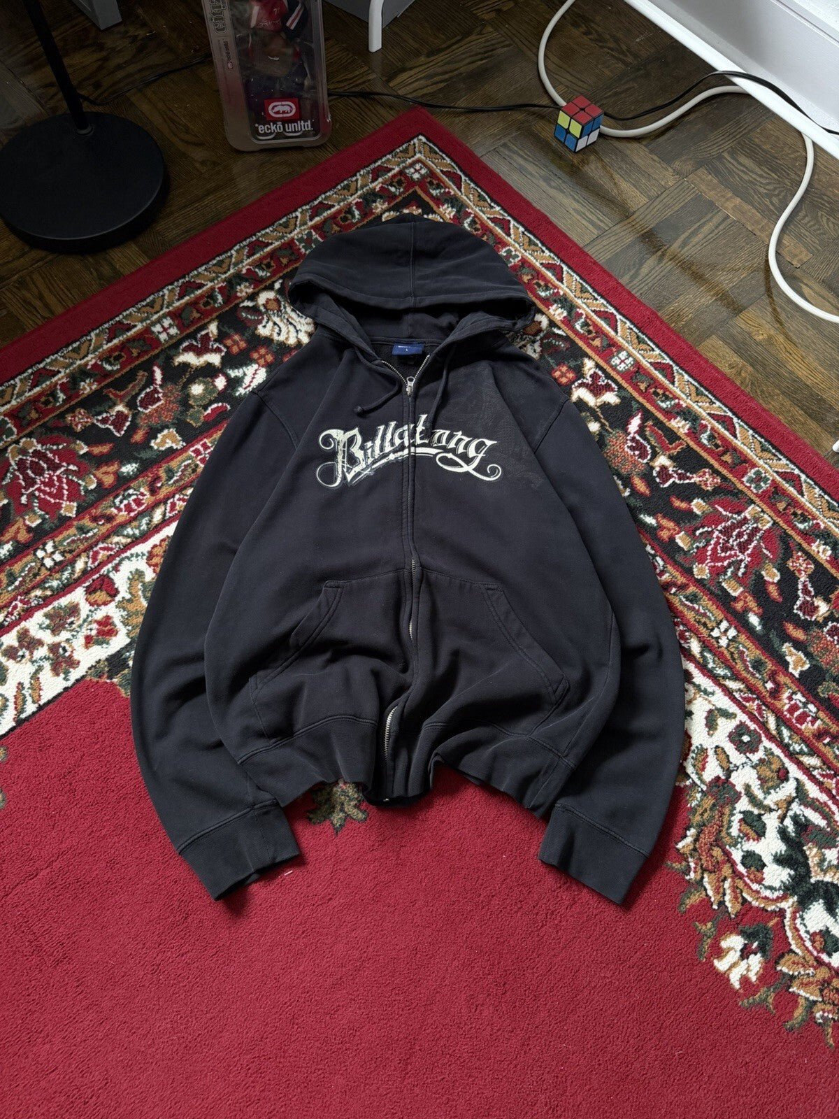 Y2K  Billabong Vintage Hoodie Medium Black Full Zip Skater Surf Grunge