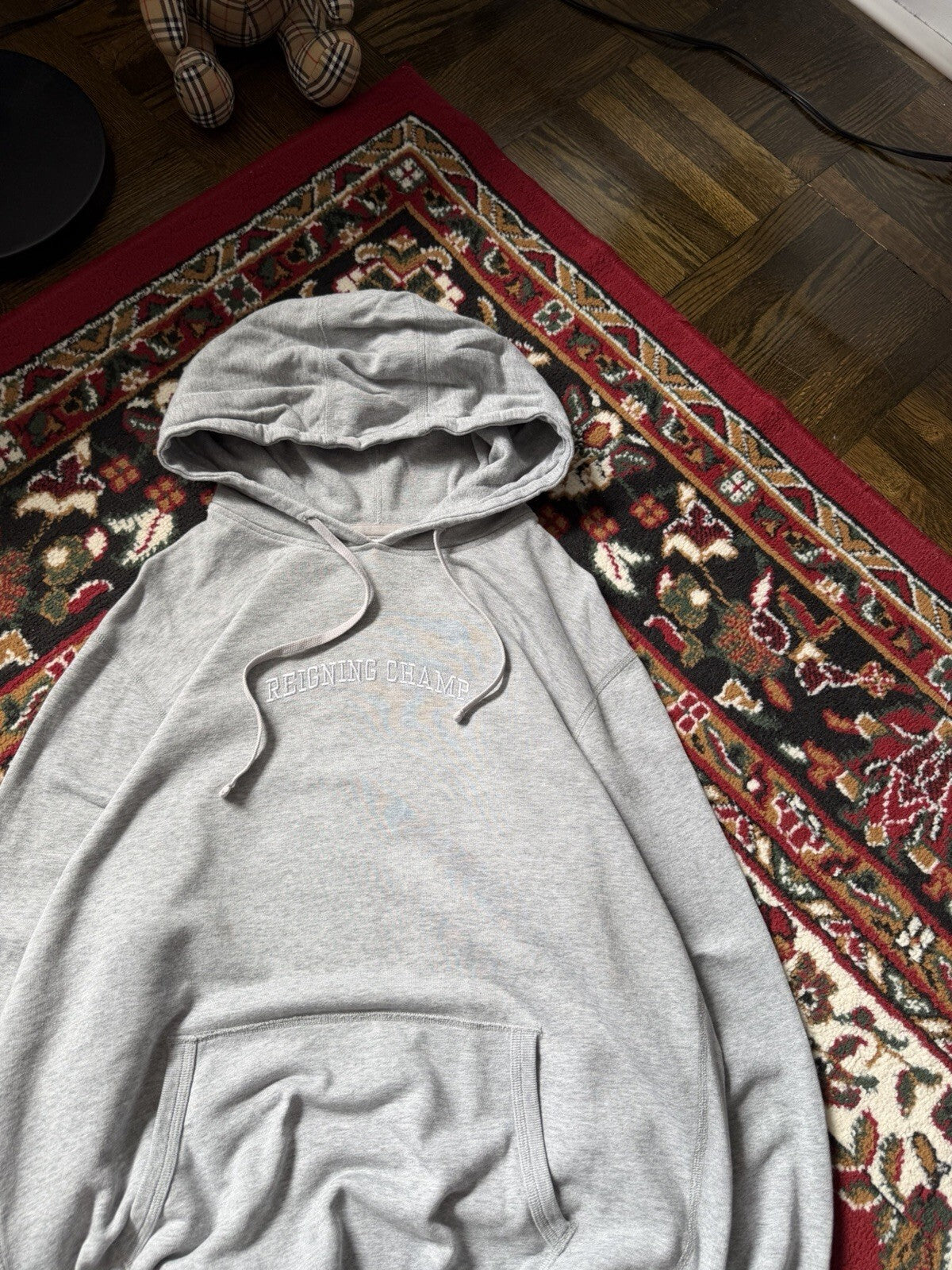 Reigning Champ Logo Basic Light Gray Hoodie Size L Pima Cotton