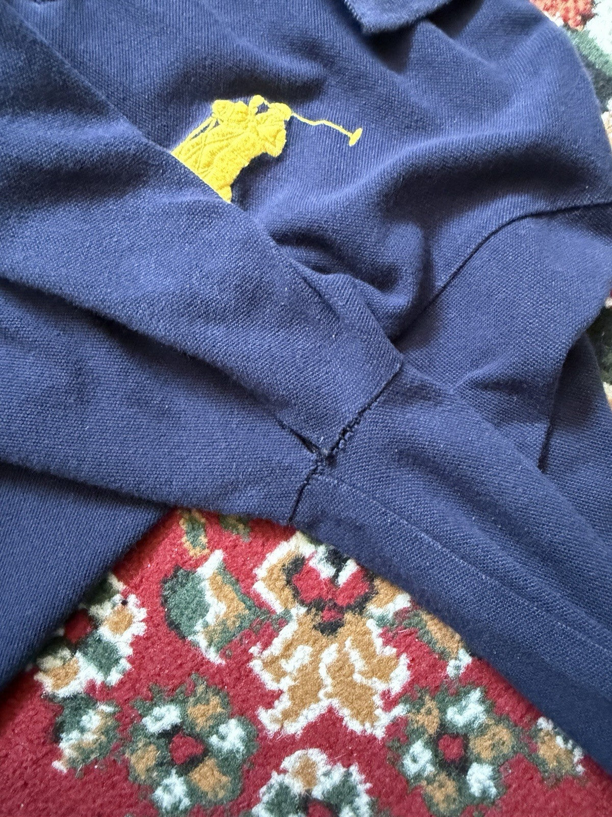 Vintage Polo Ralph Lauren Men Big Pony #3 Rugby Polo Long Sleeve Navy (Sz L) USA