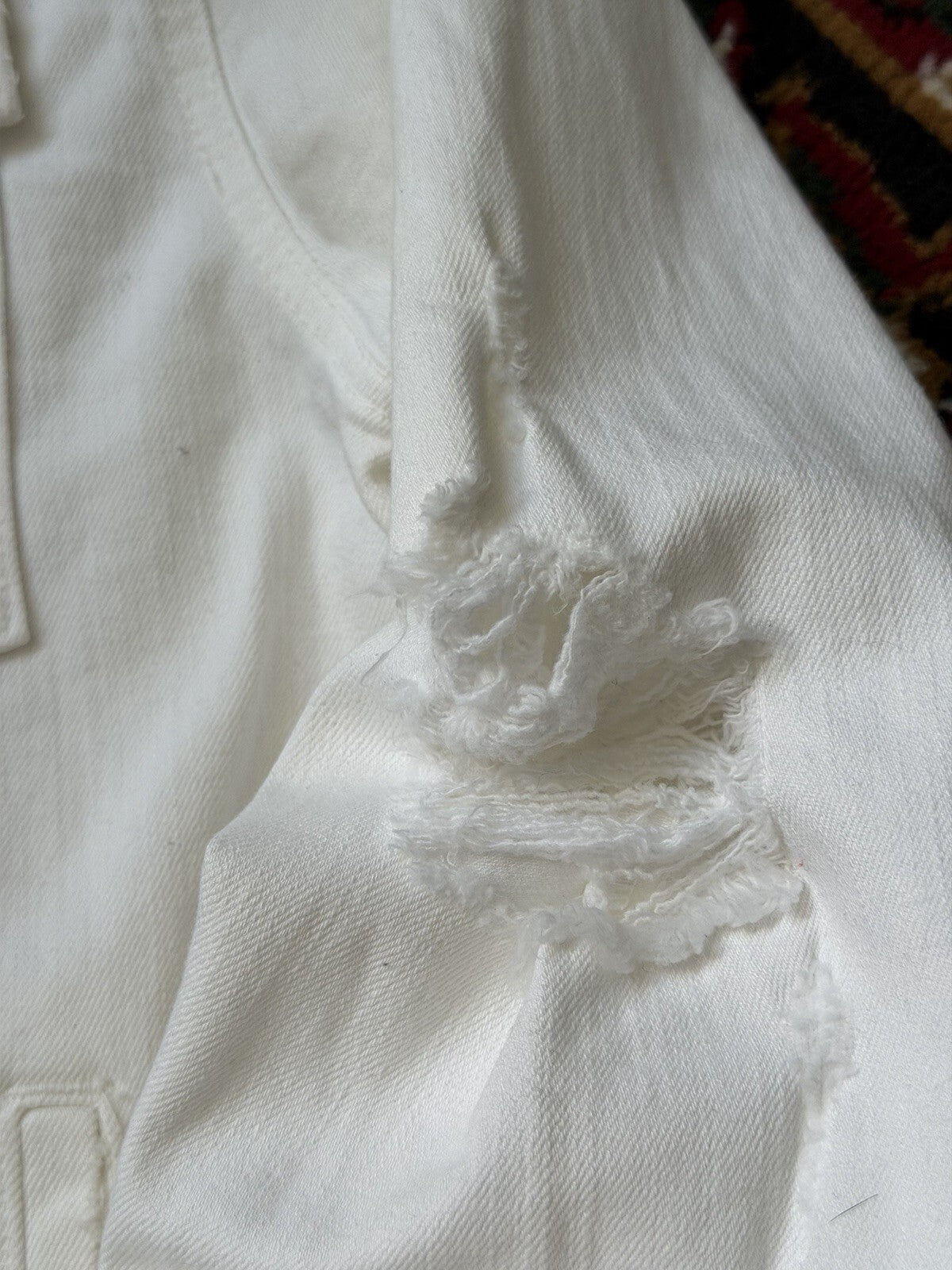 CURRENT / ELLIOTT Distressed Cotton Trucker Denim Jacket White Size 3