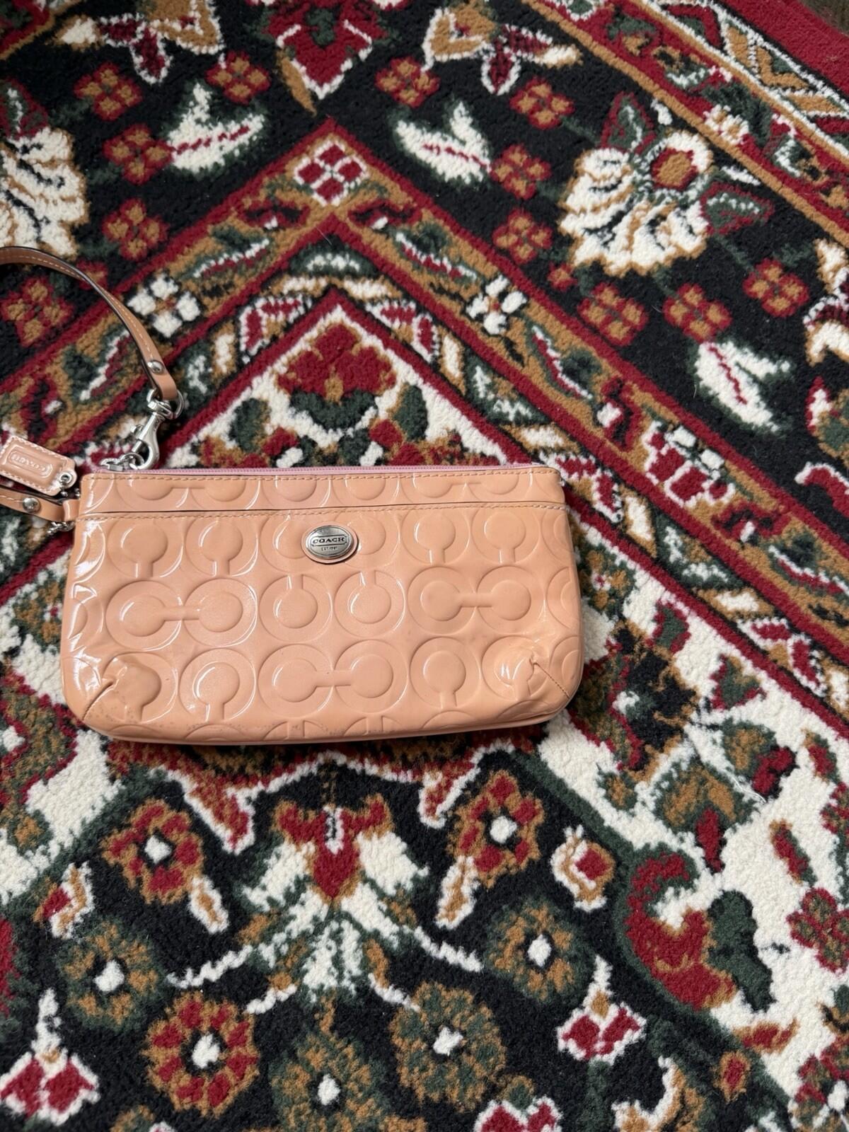 Coach Mauve Pink Patent Leather Debossed Zip Wristlet Wallet