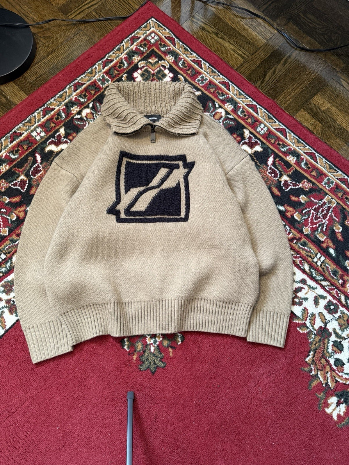 We11done Square Logo Pile Knit Sweater Beige Size S Welldone