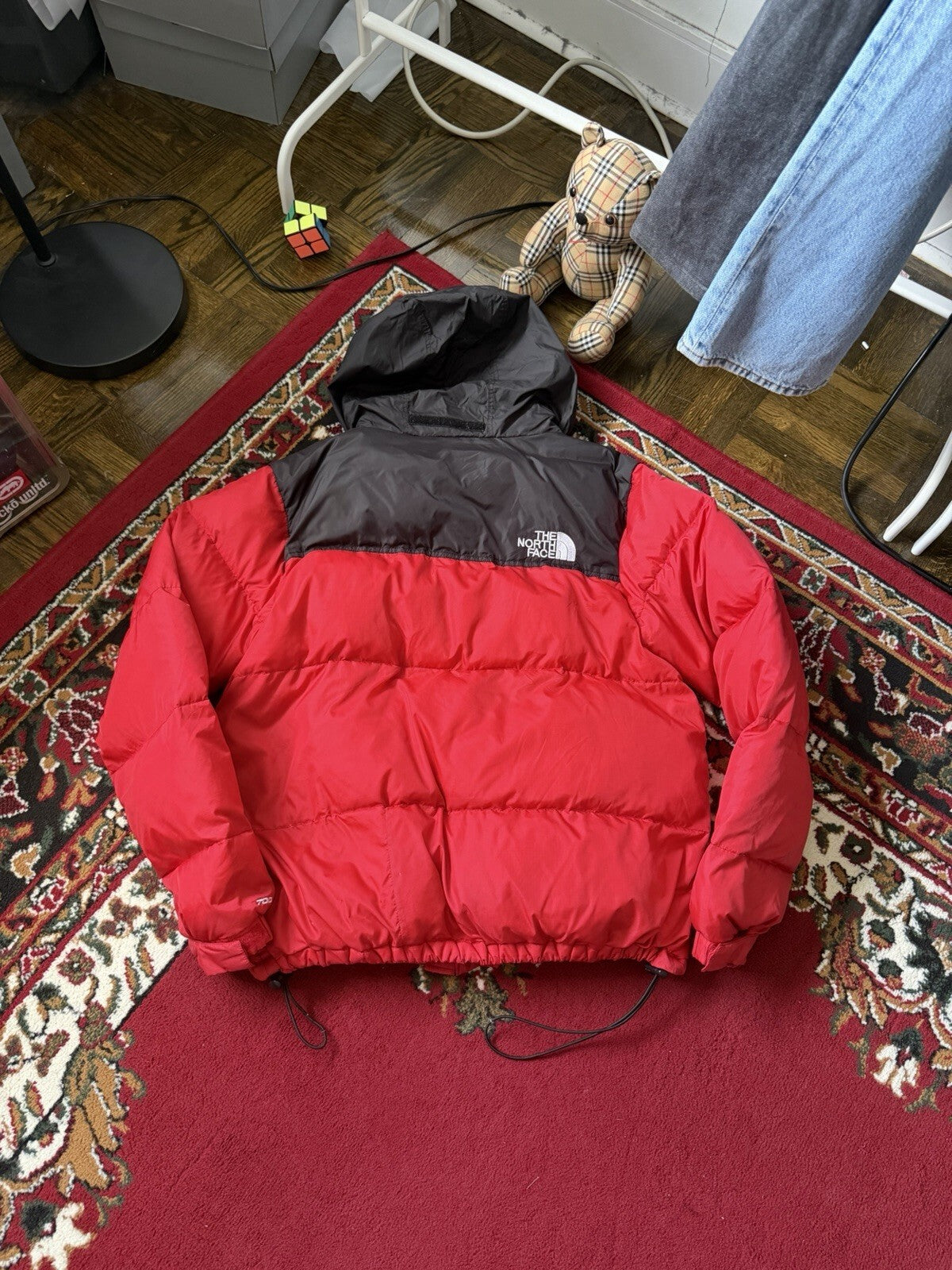 The North Face Nuptse 700 Down Puffer Jacket Red Black Size L