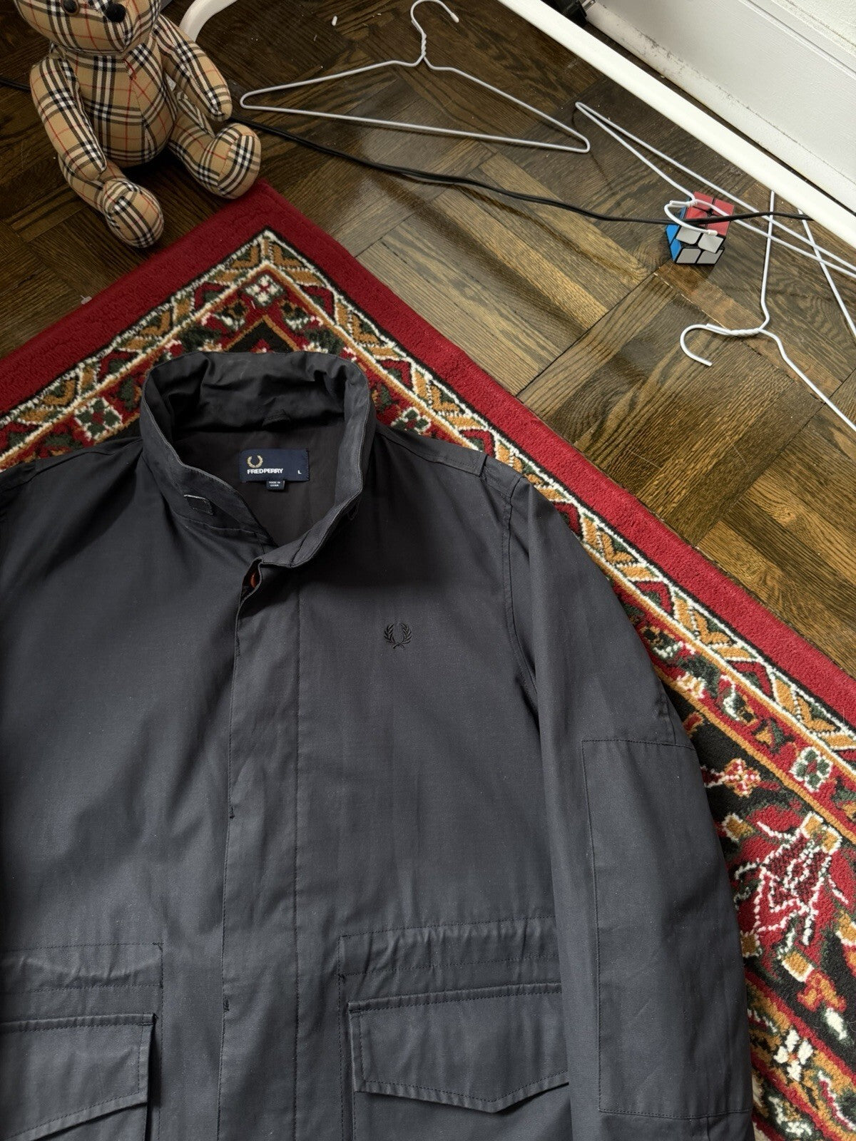Fred Perry Utility Field Jacket Black Military Style Coat Mens L