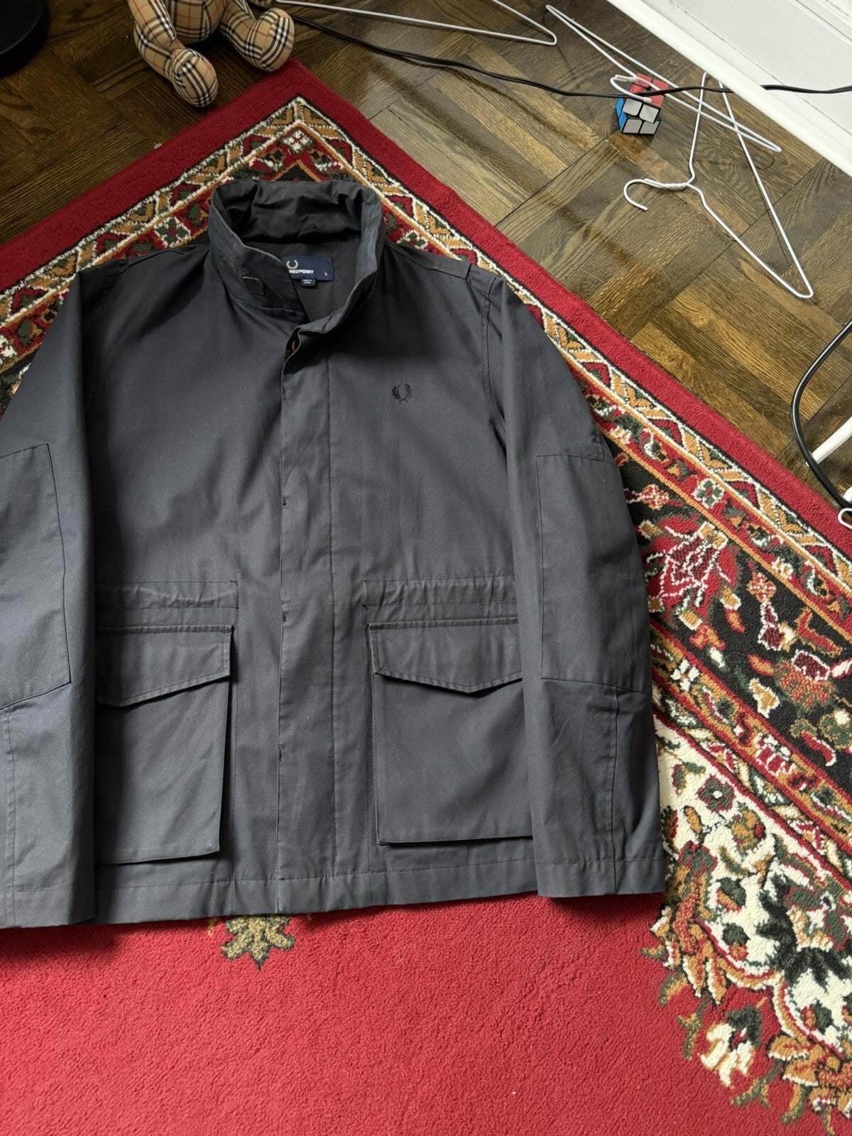 Fred Perry Utility Field Jacket Black Military Style Coat Mens L