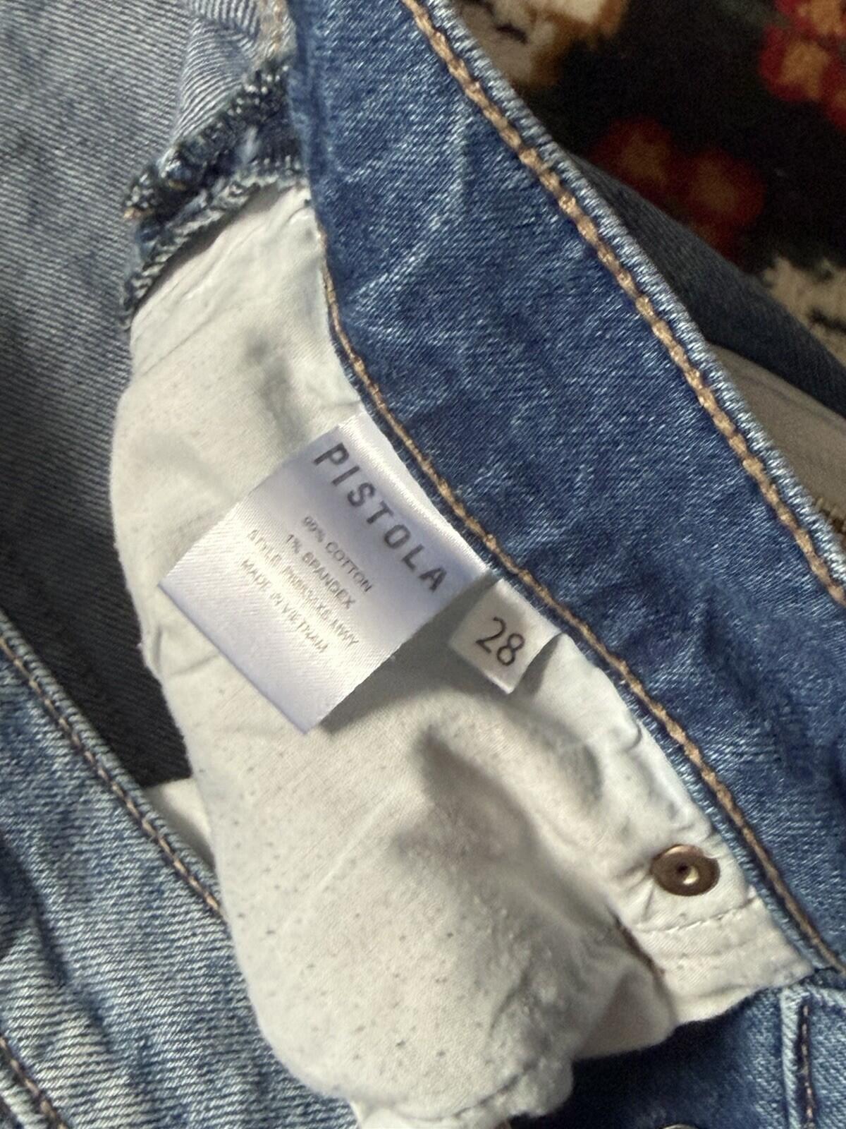 Pistola Women's Straight Zipped Distressed Denim Jeans Blue Pants Size 28