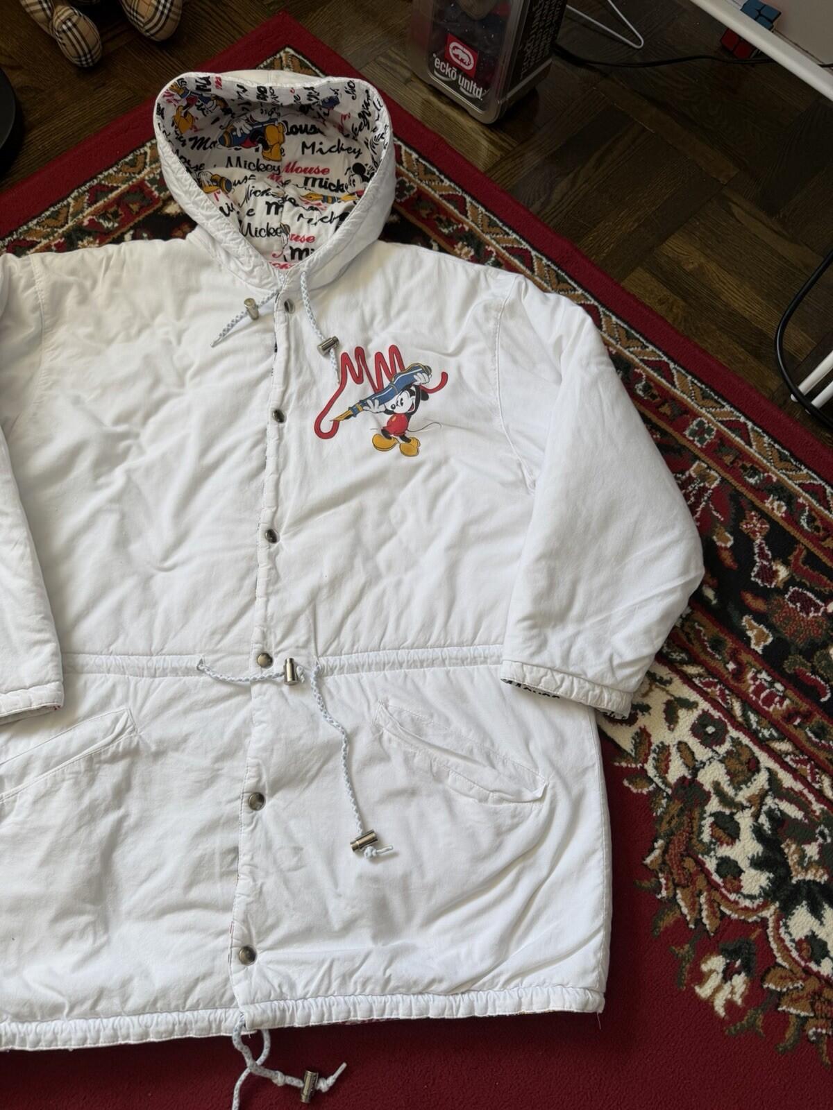 Mickey Mouse Disney Women's Oversized Hooded Jacket White Parka Reversible M