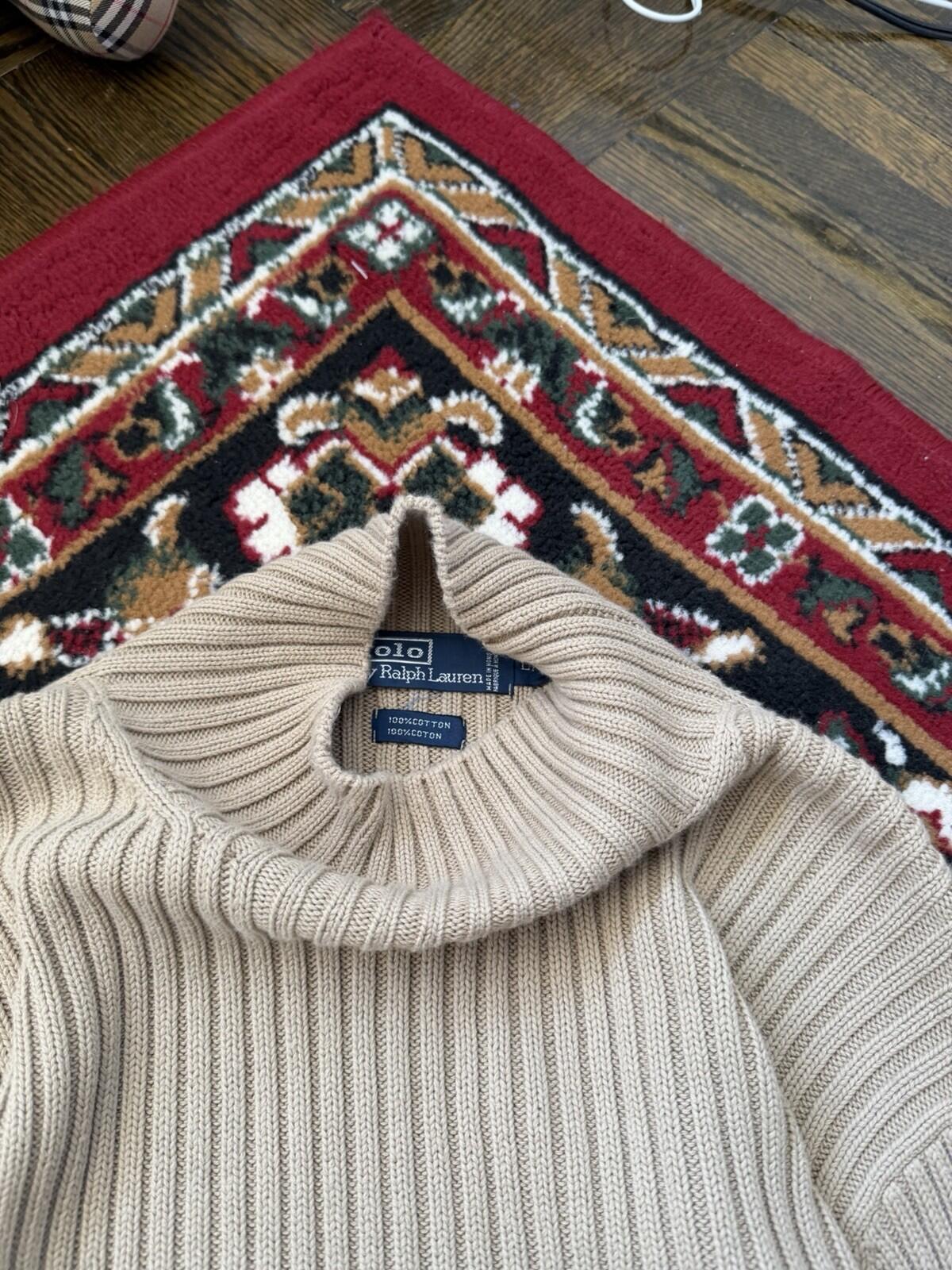 VTG Polo Ralph Lauren Ribbed Sweater Slim Fit Turtleneck Men L Fisherman 90s