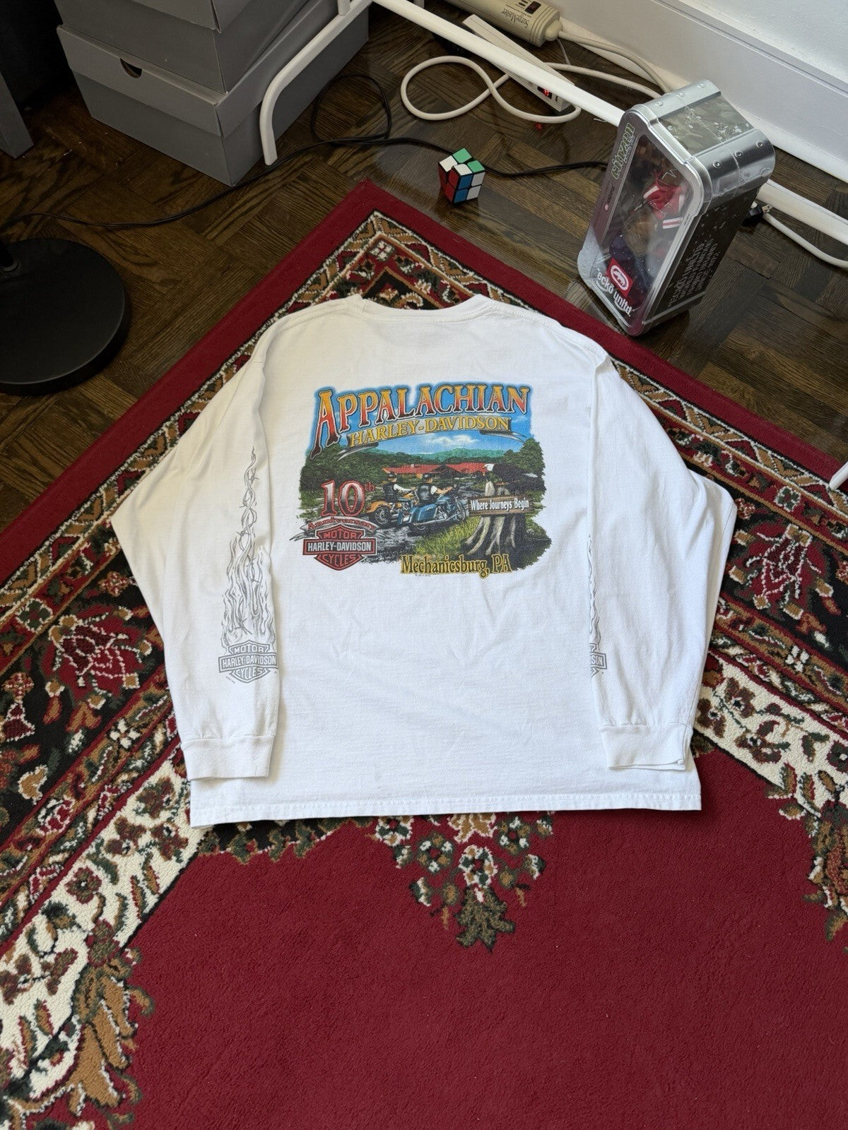 Vintage Harley Davidson Long Sleeve Eagle Gray Flames T-Shirt L Tee
