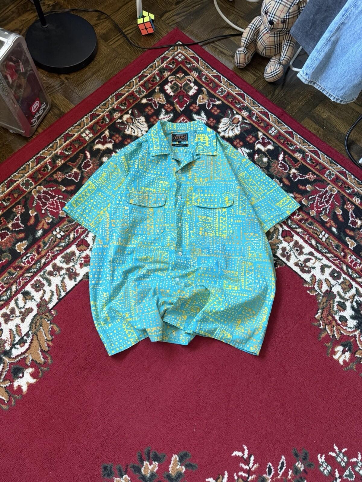 BEAMS PLUS Japan Batik Print Shirt Men's Large Short Sleeve Made In Japan